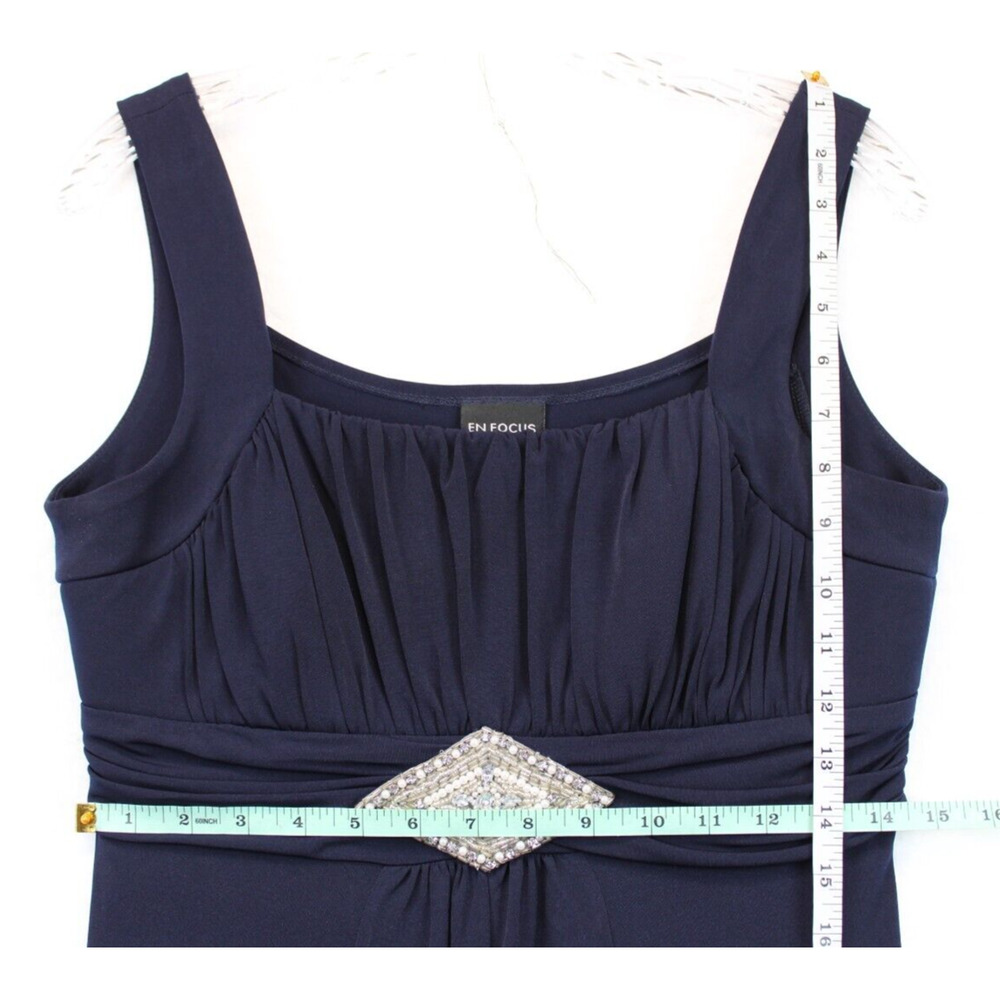 Enfocus Studio Strap Dress Adorned Ruched High Low Women 8 Navy Evening Festive - Picture 8 of 11